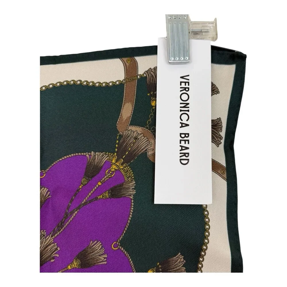 Veronica Beard Silk Square Scarf Green Purple Cream Floral Gift Box Included